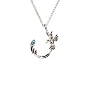 Silver Single Hummingbird Pendant - Blue Topaz/Rhodolite/Peridot