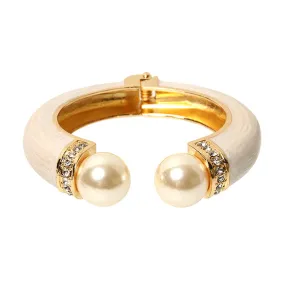 Sisslia New Design High Quality Golden Color Alloy Cuff Charm ABS Pearls Diamond Bangle For Women