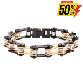 SK1113 Two Tone Gold Black With White Crystal Centers