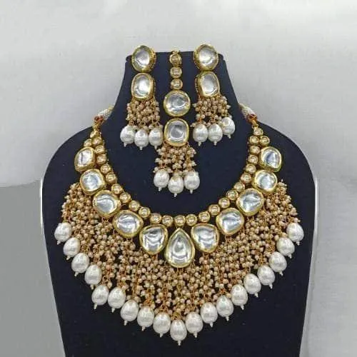 Small And Big Kundan Tassel Necklace Earring And Teeka Set