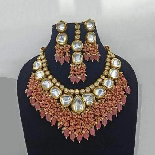 Small And Big Kundan Tassel Necklace Earring And Teeka Set