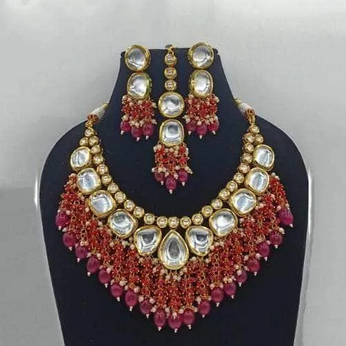 Small And Big Kundan Tassel Necklace Earring And Teeka Set