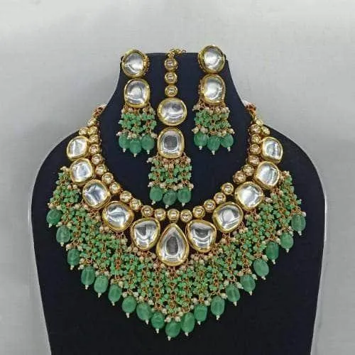 Small And Big Kundan Tassel Necklace Earring And Teeka Set