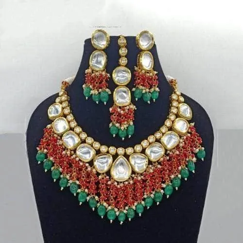 Small And Big Kundan Tassel Necklace Earring And Teeka Set