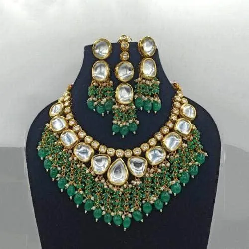 Small And Big Kundan Tassel Necklace Earring And Teeka Set