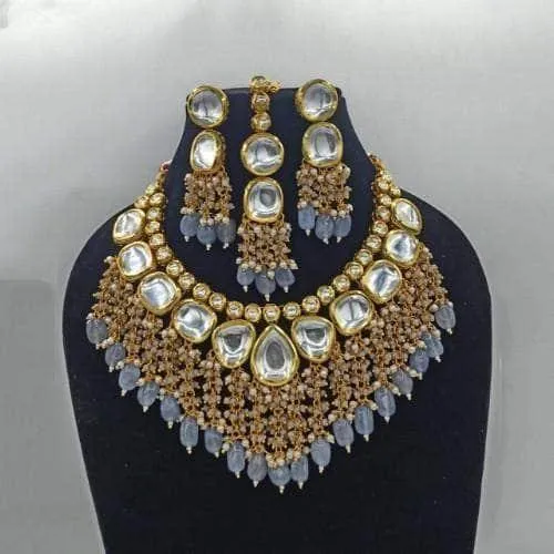 Small And Big Kundan Tassel Necklace Earring And Teeka Set