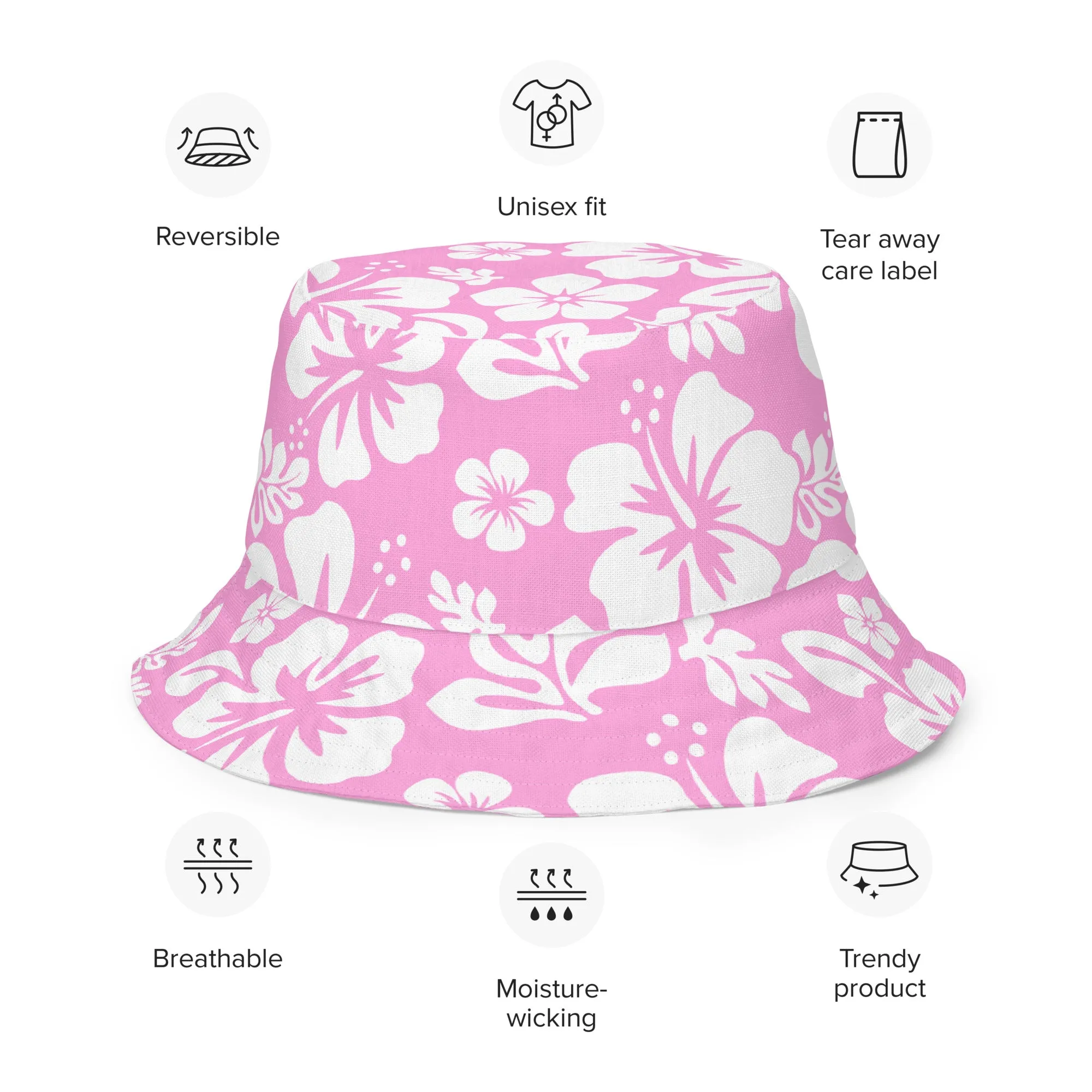 Soft Pink Hawaiian Flowers Reversible Bucket Hat