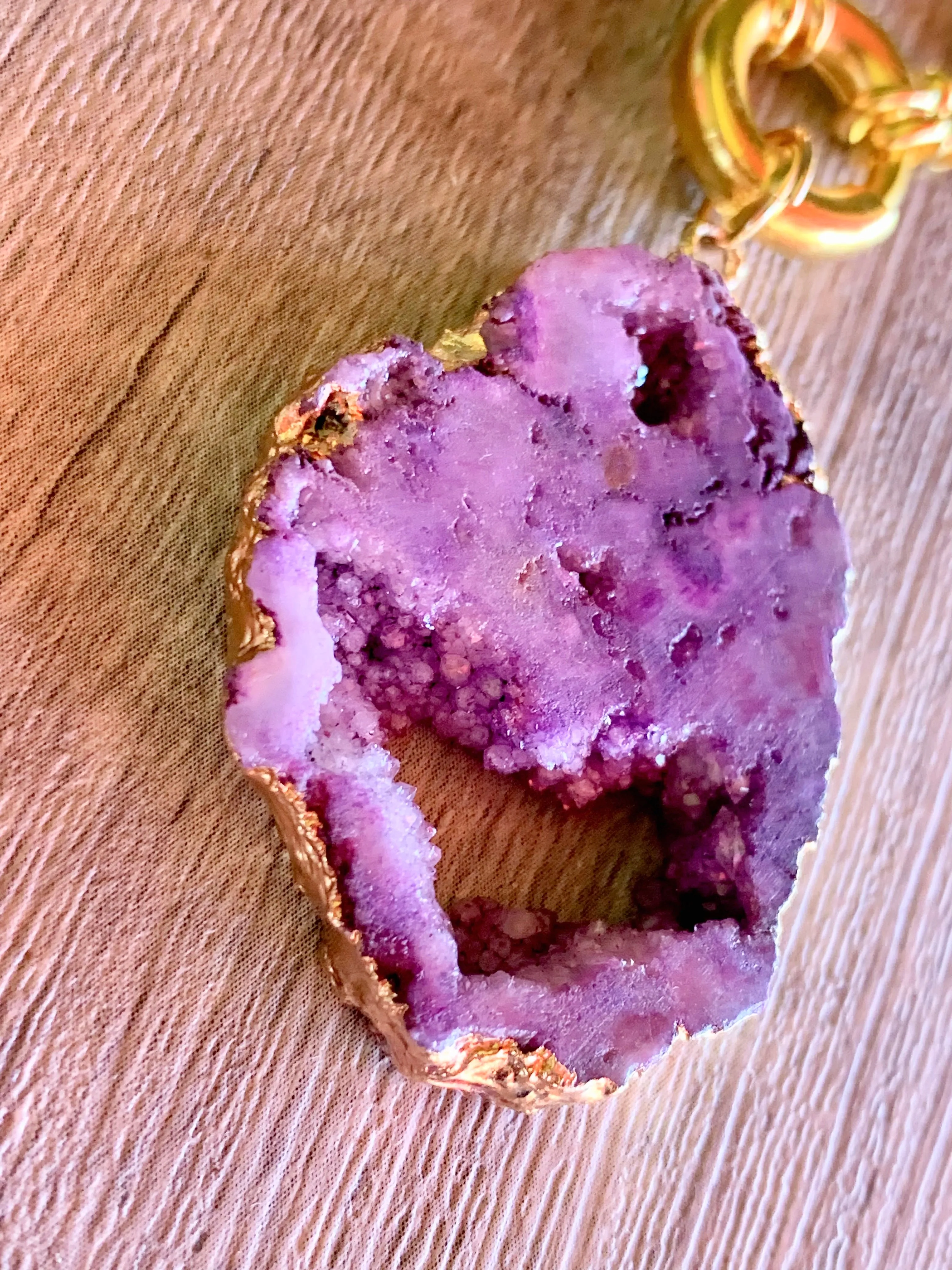 🔴SOLD🔴Violet Handmade Druzy On a 30" or 40" Gold Plated Flower Necklace