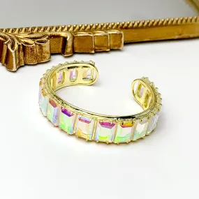 Sorrelli | Julianna Rectangle Crystal Cuff Bracelet in Bright Gold Tone and Aurora Borealis