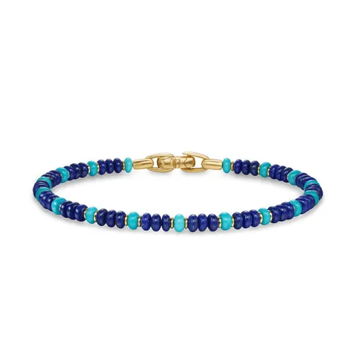 Spiritual Beads Bracelet in 18K Yellow Gold with Lapis and Turquoise, Size Medium