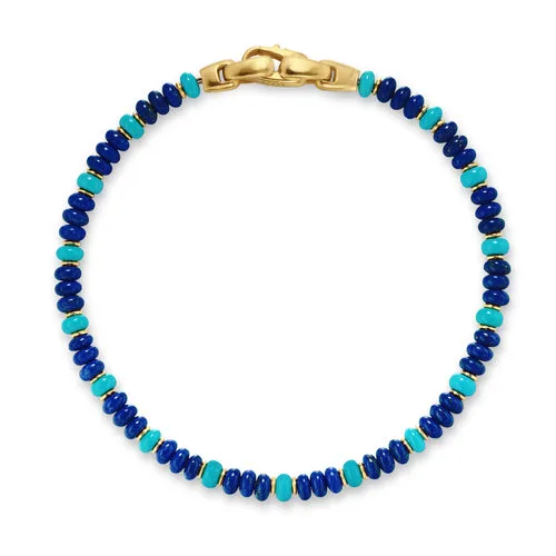 Spiritual Beads Bracelet in 18K Yellow Gold with Lapis and Turquoise, Size Medium