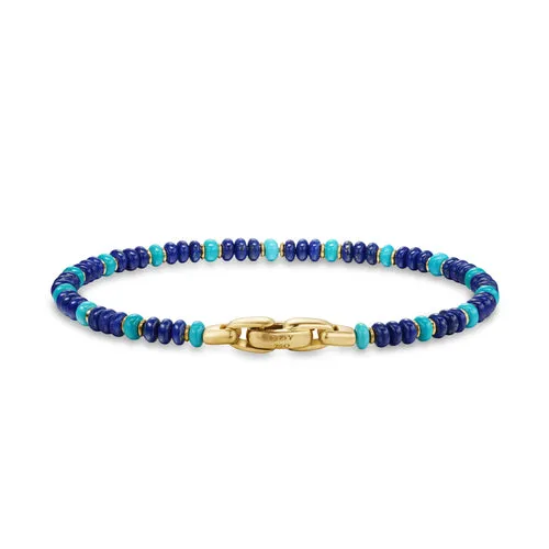 Spiritual Beads Bracelet in 18K Yellow Gold with Lapis and Turquoise, Size Medium