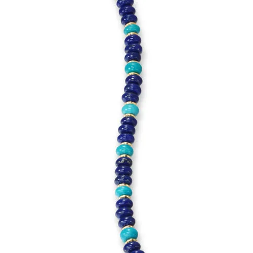 Spiritual Beads Bracelet in 18K Yellow Gold with Lapis and Turquoise, Size Medium