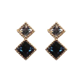 Square Navy Blue & Clear Swarovski Crystal Invisible Clip On Stud Earrings