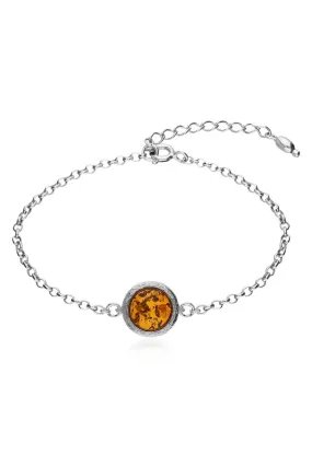 Sterling Silver Amber Brushed Round Bracelet