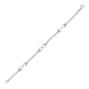 Sterling Silver Chain Bracelet with Infinity Symbol Stations