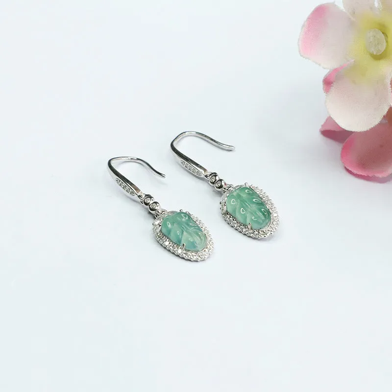 Sterling Silver Natural Ice Green Jade Leaf Earrings