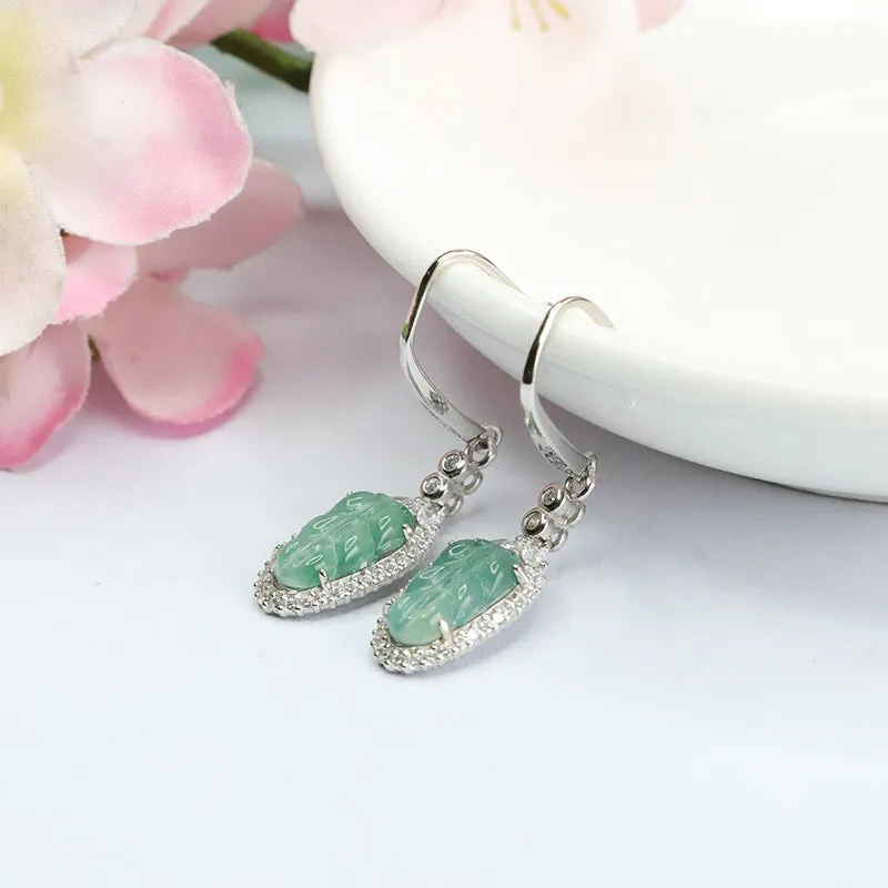 Sterling Silver Natural Ice Green Jade Leaf Earrings