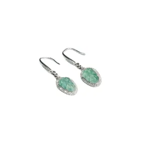 Sterling Silver Natural Ice Green Jade Leaf Earrings