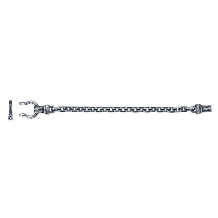 Sterling Silver Oxidized 8.7mm Beveled Cable Chain Bracelet with Nautical-style Clasp