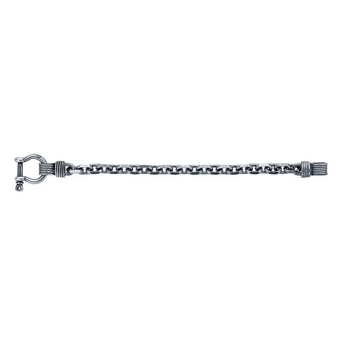 Sterling Silver Oxidized 8.7mm Beveled Cable Chain Bracelet with Nautical-style Clasp