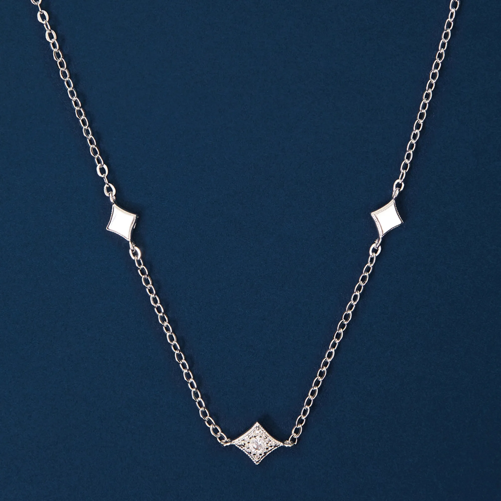 Sterling Silver-Plated Diamond Station Choker Necklace