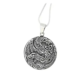 Sterling Silver Round Celtic Dragon Pendant with Chain