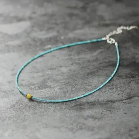 Sterling Silver Turquoise Amber Bead Choker Necklace Handmade Jewelry Women