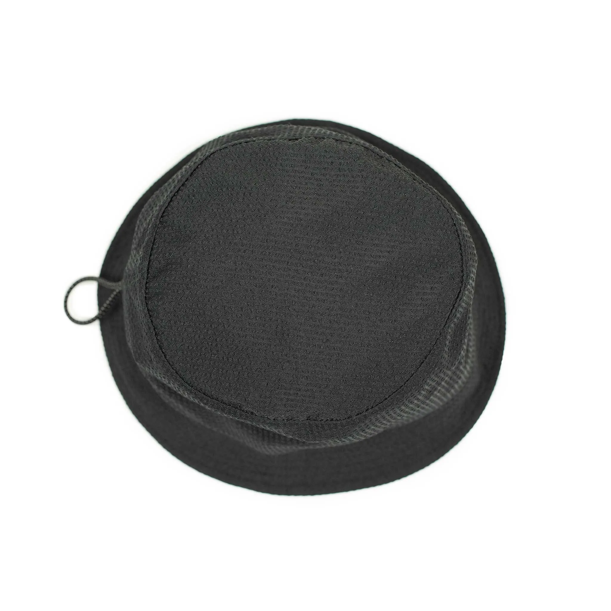 Storage loop bucket hat in tonal black CoolMax seersucker