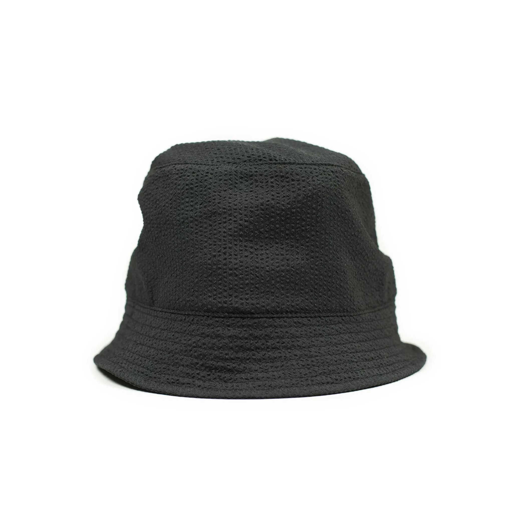 Storage loop bucket hat in tonal black CoolMax seersucker