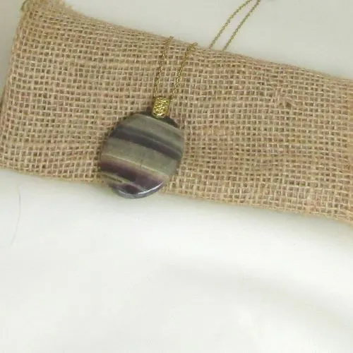 Stripe Brown Gemstone Pendant Necklace