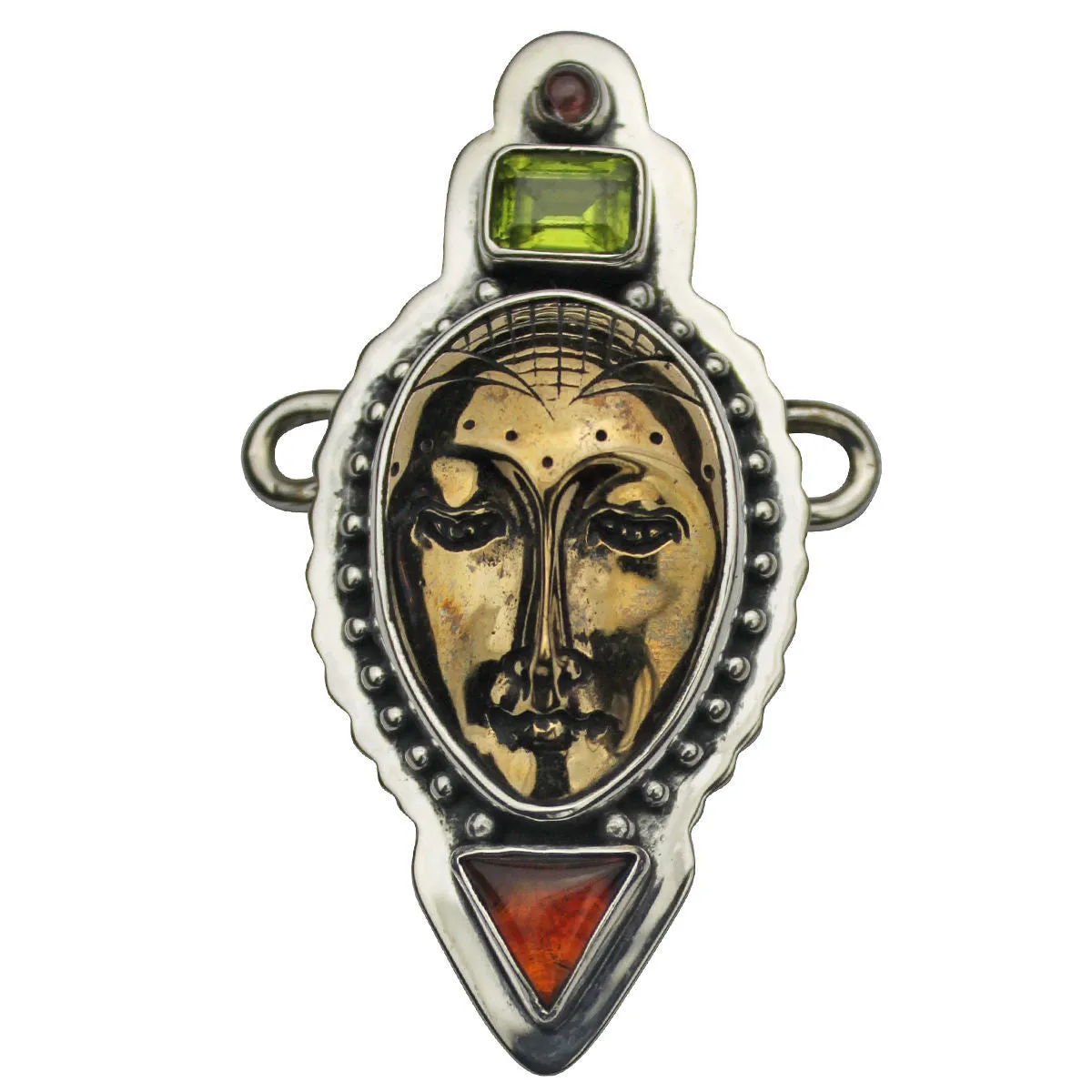 Tabra Jewelry Lakshmi Amber & Peridot Connector Charm 925 Silver Vault OOK39 - Green/Bronze/Red