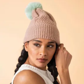 Taupe & Aqua Ingrid Bobble Hat {clearance}