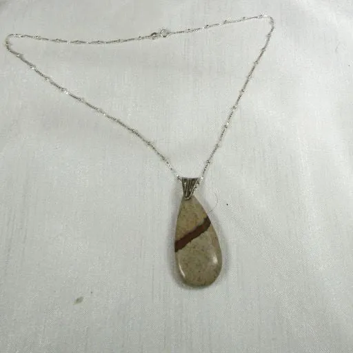 Teardrop Gemstone Jasper Pendant Necklace On Silver Chain