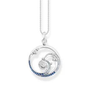 Thomas Sabo Sterling Silver Ocean Waves Blue Cubic Zirconia Pendant on 45Cm Chain