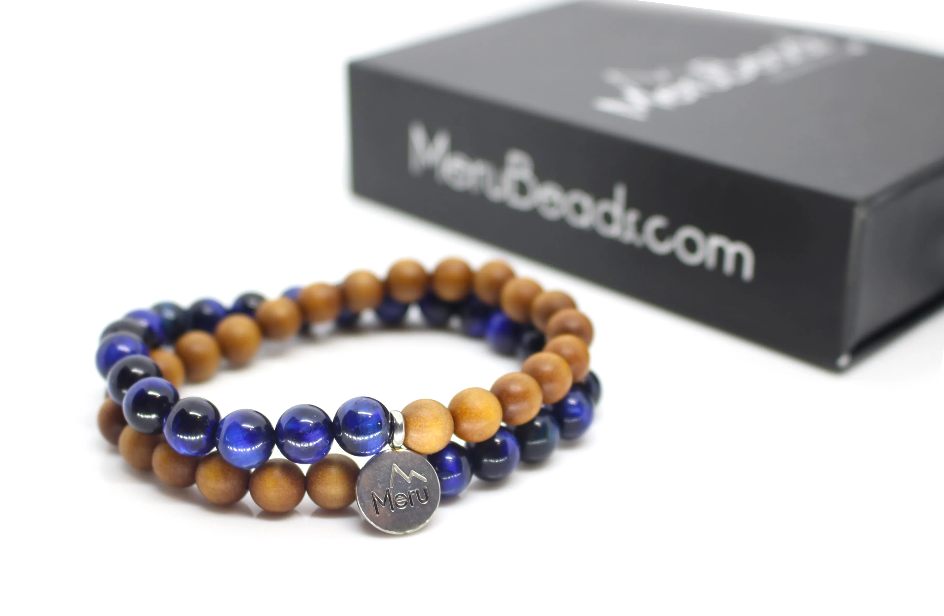 Tiger's Eye Blue & Sandalwood Wrap Bracelet for Men