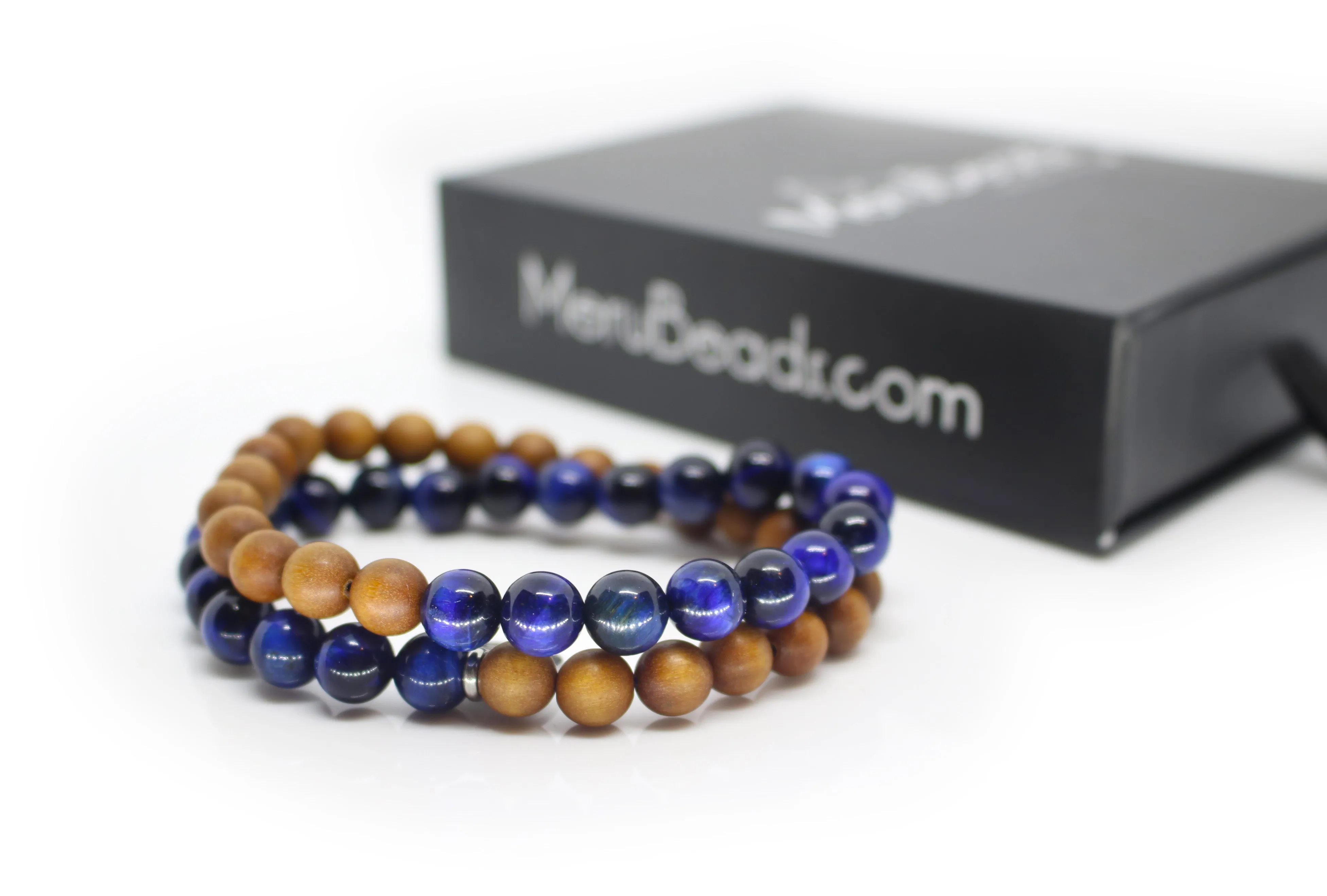 Tiger's Eye Blue & Sandalwood Wrap Bracelet for Men