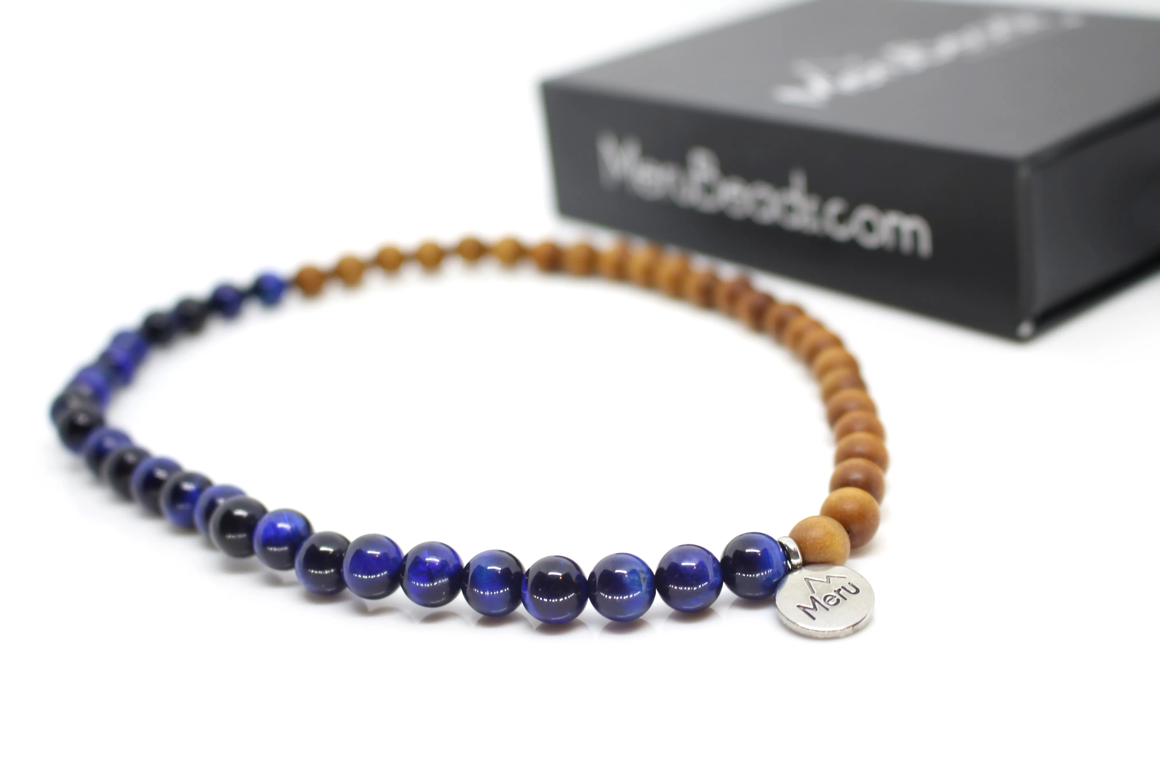 Tiger's Eye Blue & Sandalwood Wrap Bracelet for Men