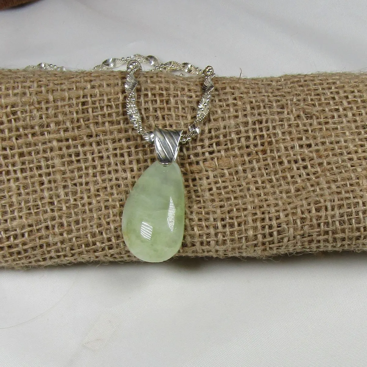 Translucent Green Pendant Necklace Prehnite Gemstone