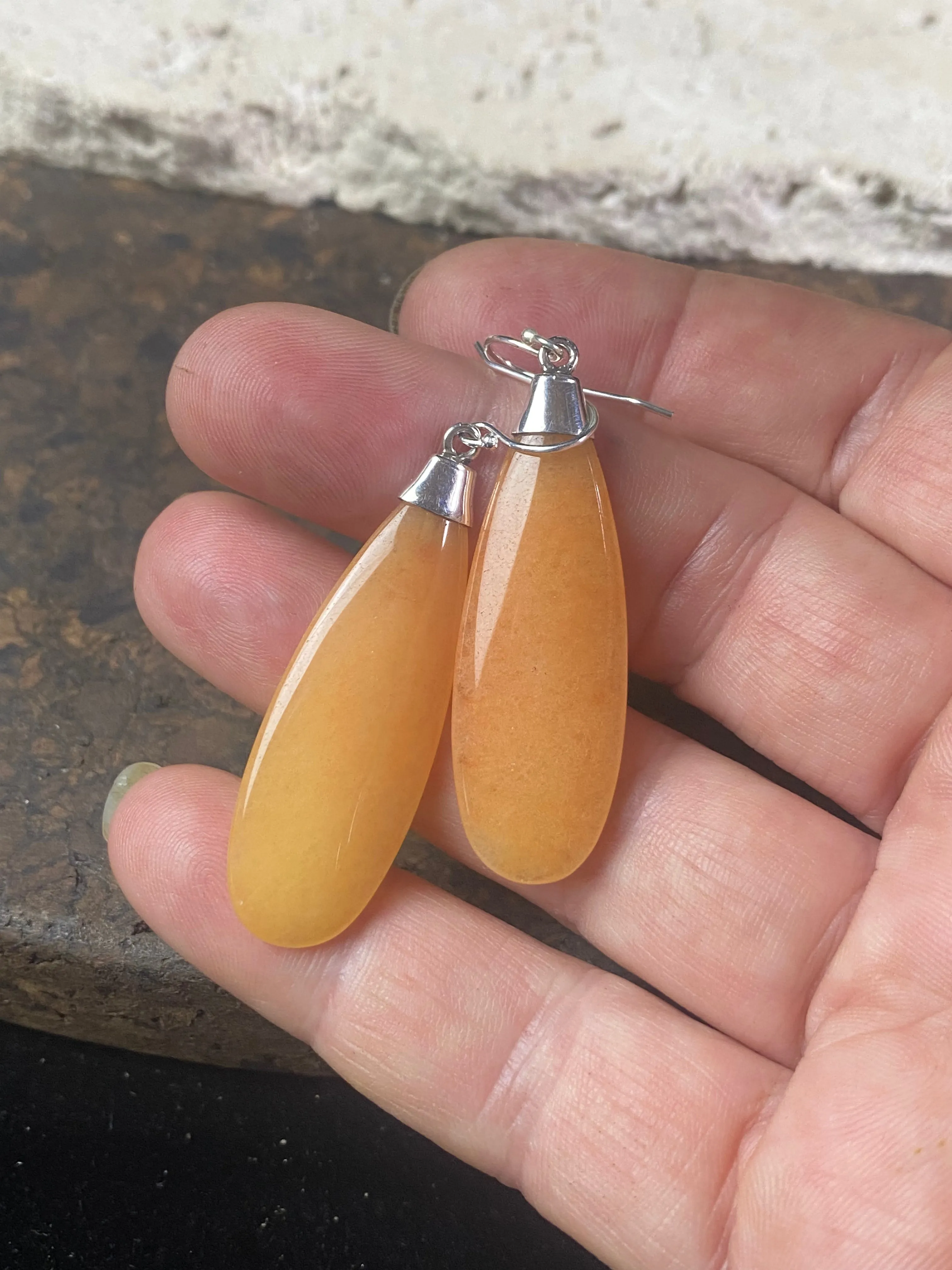 Translucent Orange Jade Drop Earrings