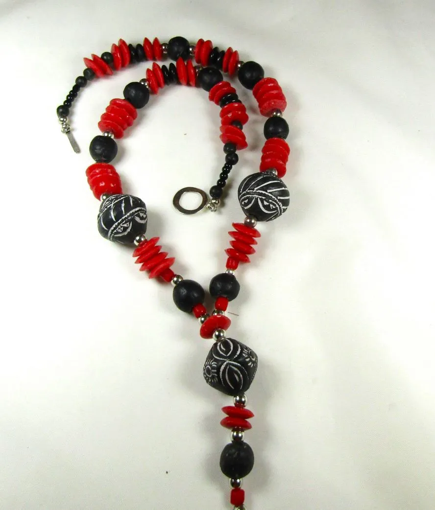 Tribal Designer Black, White & Red Pendant Necklace