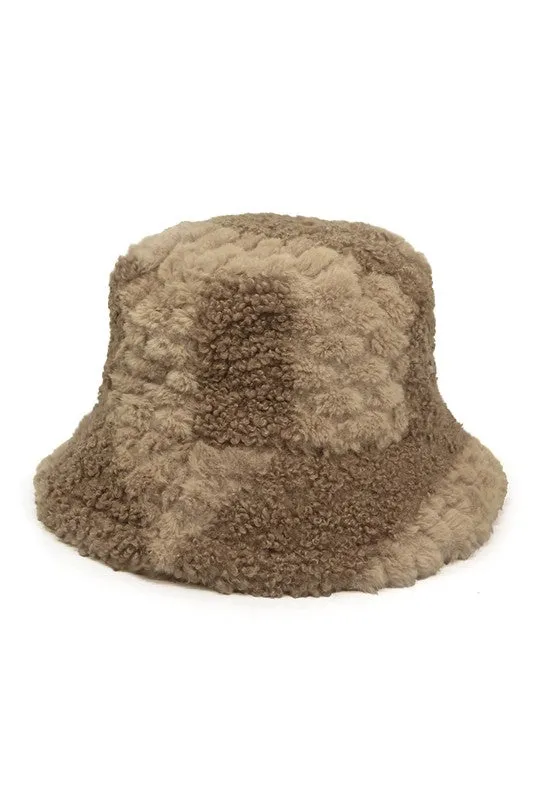 Two-Tone Faux Fur Embossed Bucket Hat