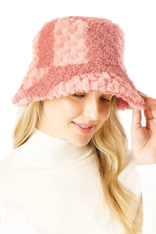 Two-Tone Faux Fur Embossed Bucket Hat