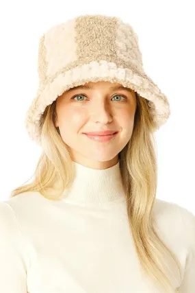 Two-Tone Faux Fur Embossed Bucket Hat