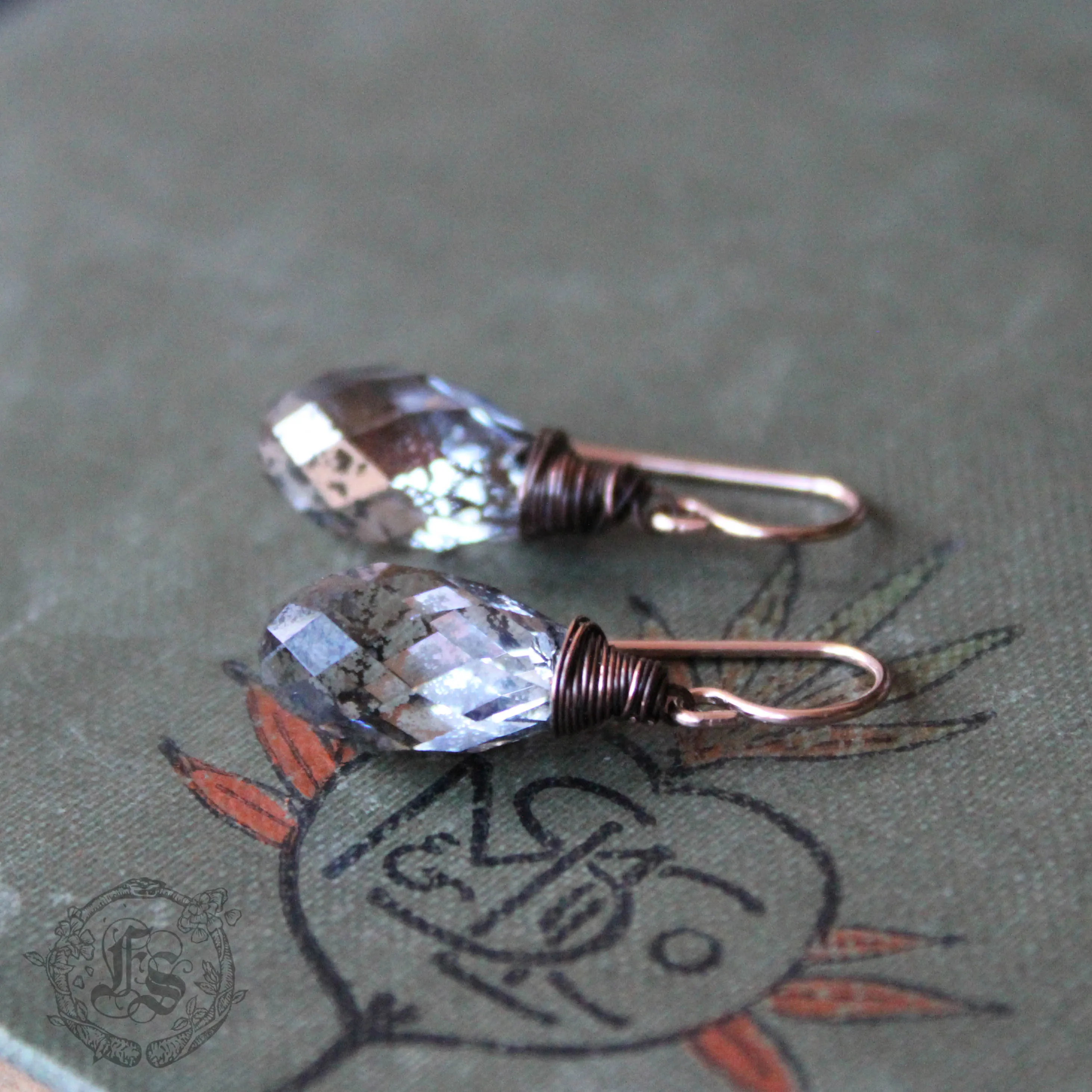 Unicorn Tears. Rose Gold Swarovski Crystal Drop Earrings.