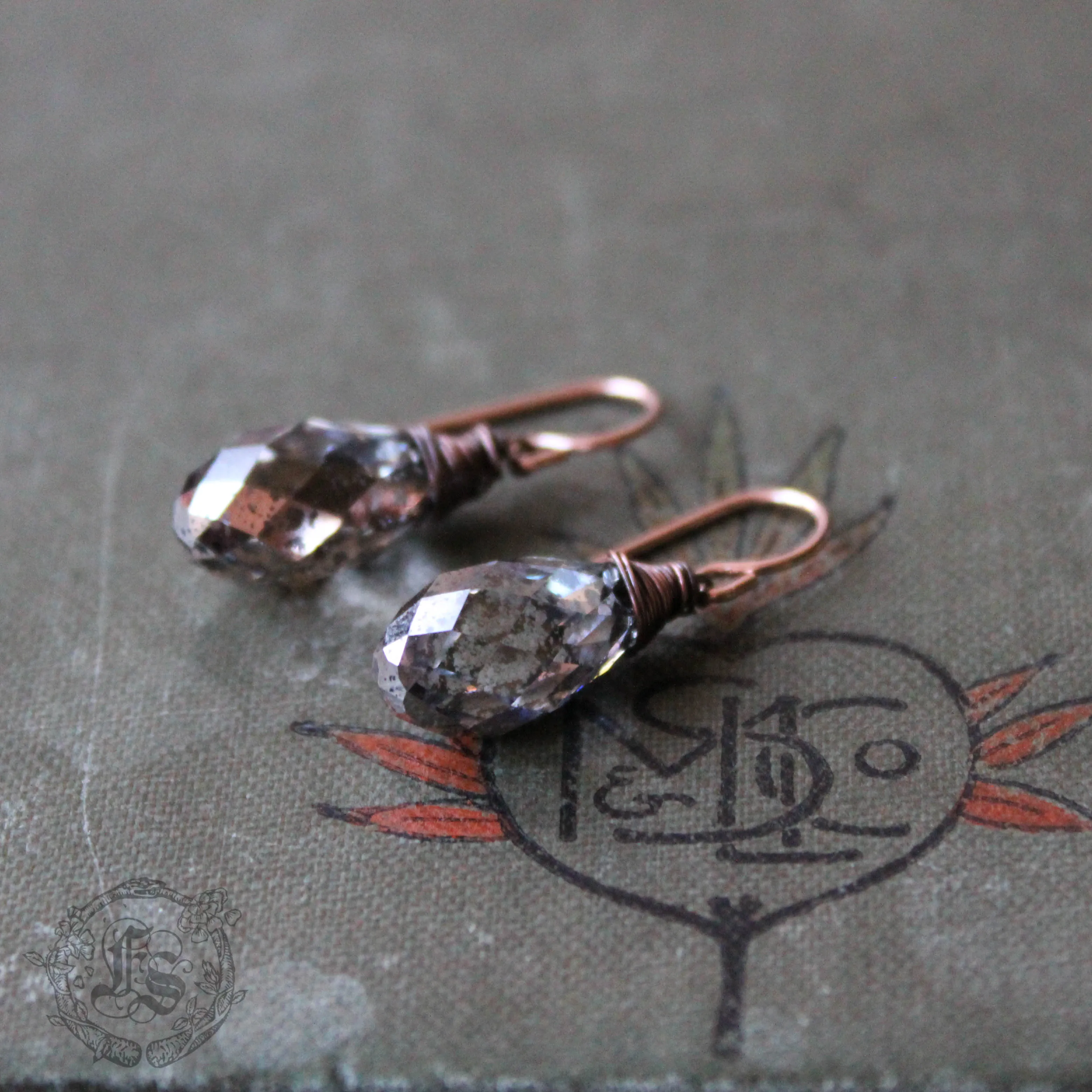 Unicorn Tears. Rose Gold Swarovski Crystal Drop Earrings.