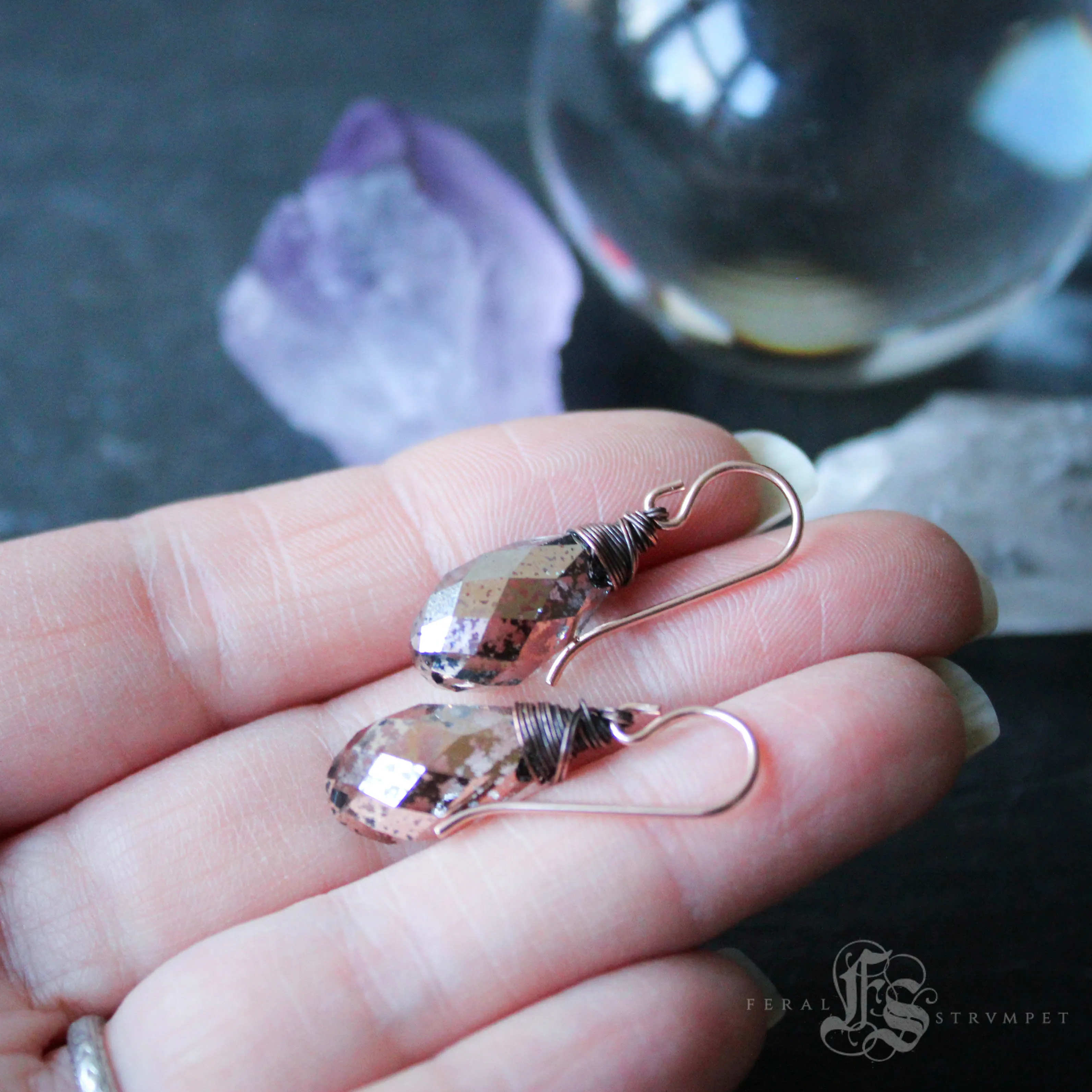 Unicorn Tears. Rose Gold Swarovski Crystal Drop Earrings.