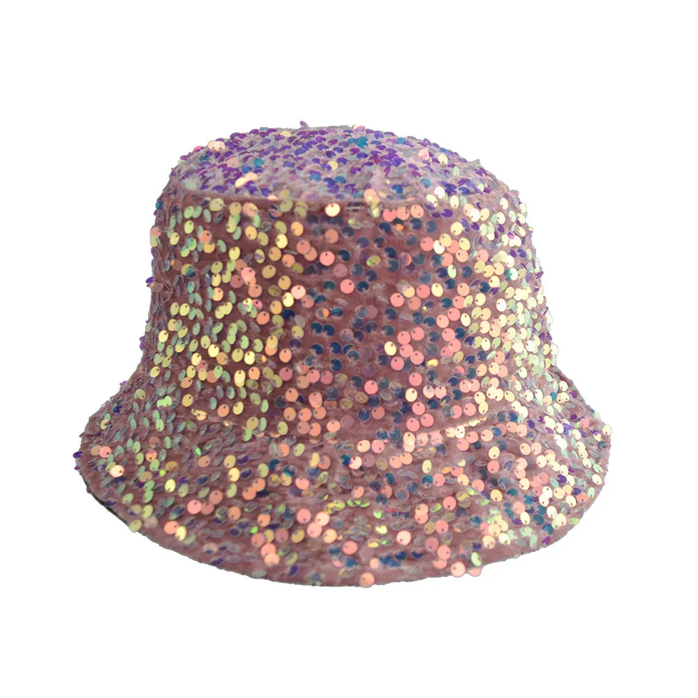 Unisex Reservible Sequins Print Boonie Bucket Hat Cap Brim Outdoor Sun Safari Camping Fishing