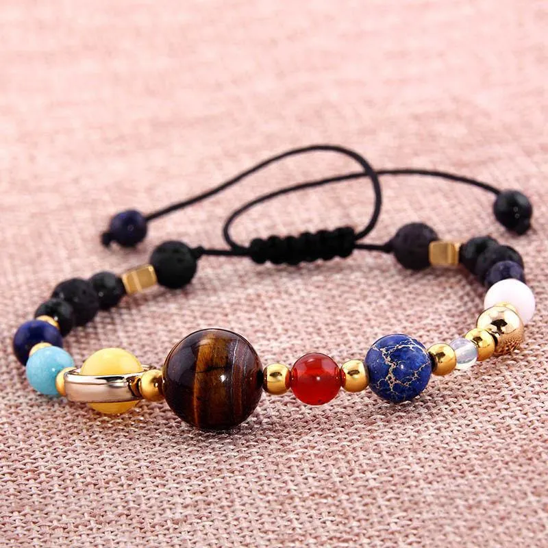 Universe Galaxy Solar System Natural Stone Beads Adjustable Bracelet