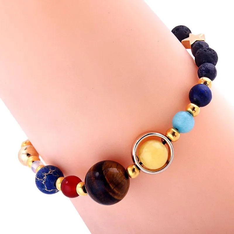 Universe Galaxy Solar System Natural Stone Beads Adjustable Bracelet